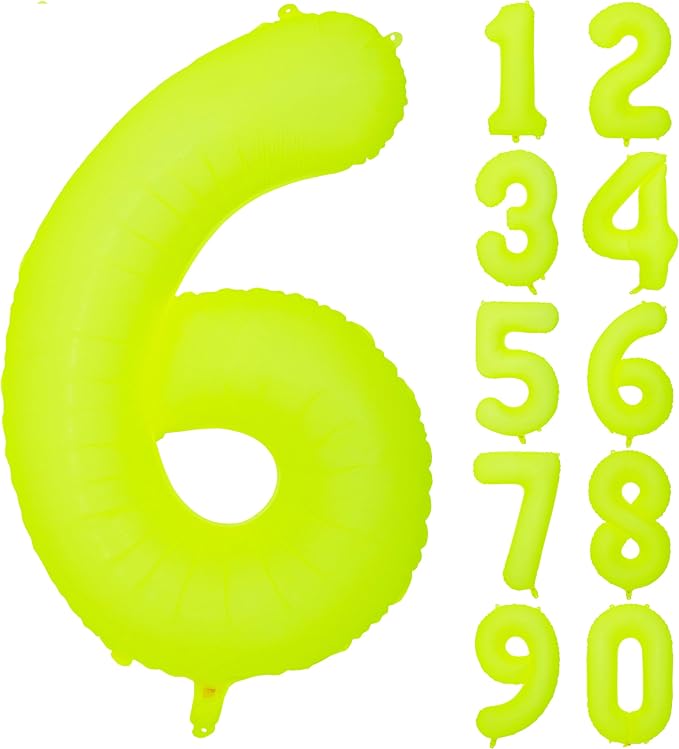 40 IN Fluorescent Yellow Number 6 Balloon Neon Yellow 6 Foil Balloon | by YOIOZAIZAI