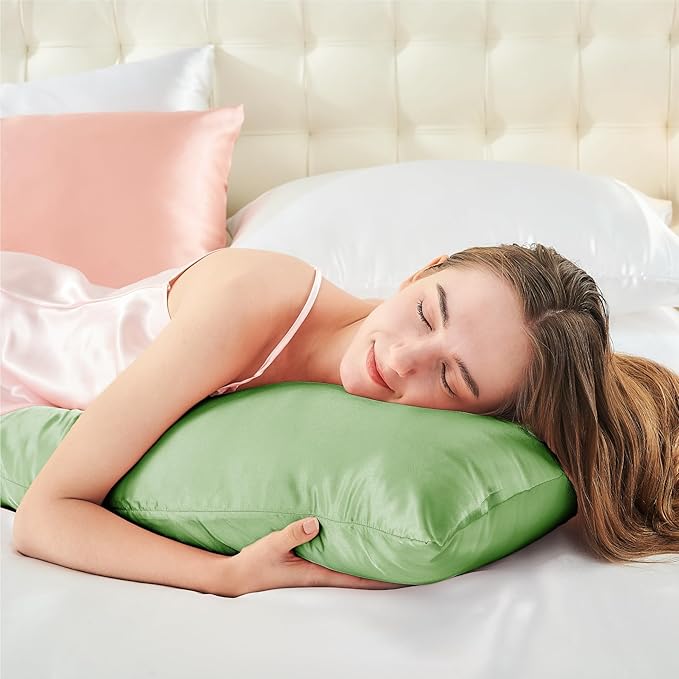 BEDELITE Satin Body Pillow Cover, Super Soft and Cooling Body Pillow Pillowcase for Hair and Skin, Breathable Silky Full Long Pillowcase Cover(20"x54", Sage Green)