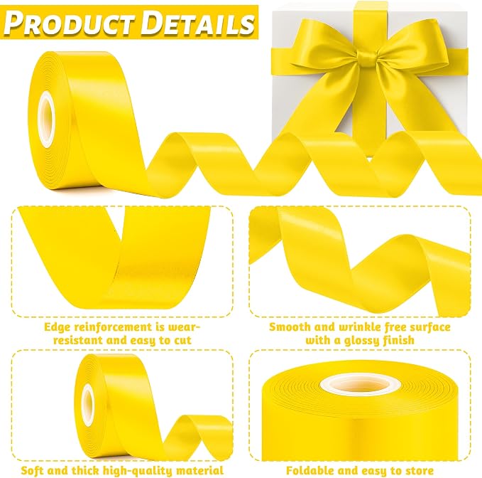 30Yards 1 1/2In Yellow Ribbon for Gift Wrapping Birthday Christmas Party | - Image 3