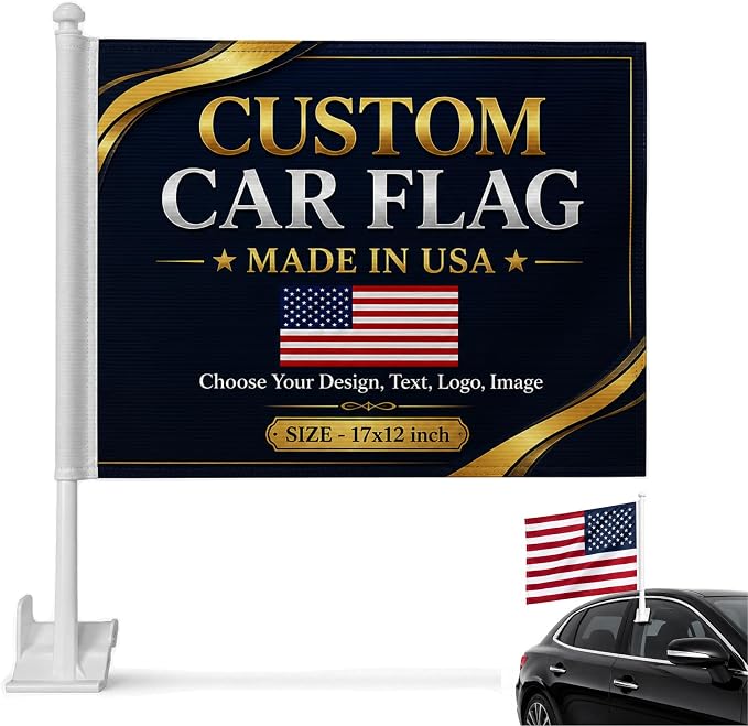 Custom Car Flag Pole by BCB Personalized Flag Banner Printed in USA | 12x17 by BCB