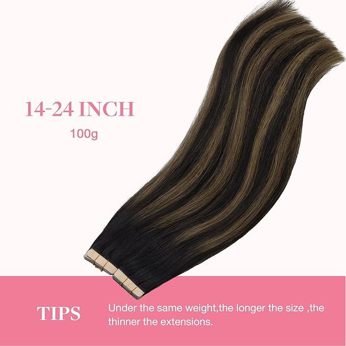 GOO GOO Tape in Hair Extensions Human Hair, 1B/6/1B Balayage Natural Black to Chestnut Brown, 26inch 120g 40pcs, Skin Weft Seamless Invisible, Silky Straight with Thick Ends, Remy Human Hair