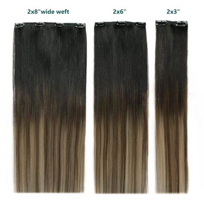 SURNEL Clip in Extensions Human Hair Natural Black to Chocolate Brown and Caramel Blonde Clip in Hair Extensions 18inch 6pcs 120g(#1B/4/27,18'')