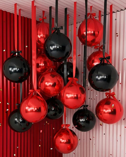 Jenaai 30 Pcs Black Red Round Foil Balloons by Jenaai