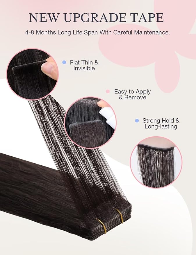 DOORES Injection Hair Extensions Real Human Hair Tape in Invisi Edge, Dark Brown 10pcs Injection Tape-ins 25g 16 Inch, Seamless Injected Tape in Extensions Virgin Human Weft