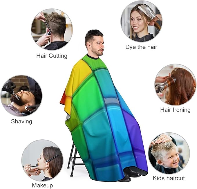 Soft Professional Hair Cutting Cape with Adjustable Closure Barber Cape Rainbow Colorful Blocks