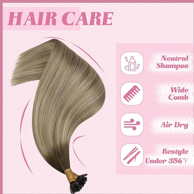YoungSee I Tips Hair Extensions Real Human Hair Ombre 16In Itips Human Hair Extensions Dark Brown Ombre Blonde with Light Brown I Tip Hair Extension Balayage 50g 80s Straight Hair