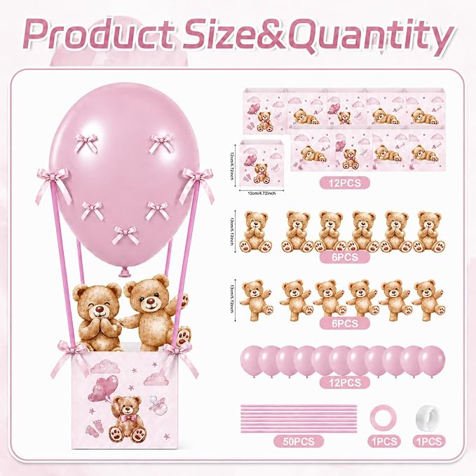 Cinrobiye 12 Sets Teddy Bear Baby Shower Centerpieces - Image 2