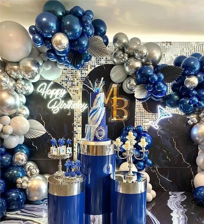 MEBAY Blue White Silver Balloons Garland Arch Kit - Image 4
