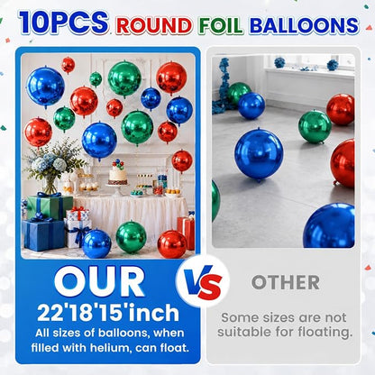 Red Blue Green Round Foil Balloons, Metallic Red Blue Green Foil Baloon - Image 2