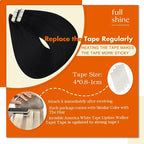 Full Shine Seamless Tape in Real Hair Extensions Color 1 Jet Black Double Sided Tape in Hair Extensions Human Hair 12Inch Short Remy Extension Cut Layered Style 30G 20Pcs Adhesive Tapes ins Thick End