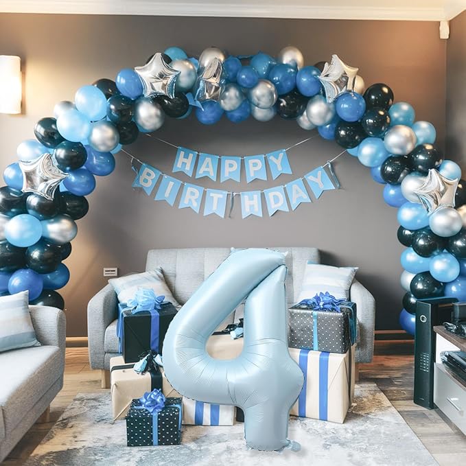 Foil 4 Balloon, Light Blue Big Number 4 Balloons - Image 5