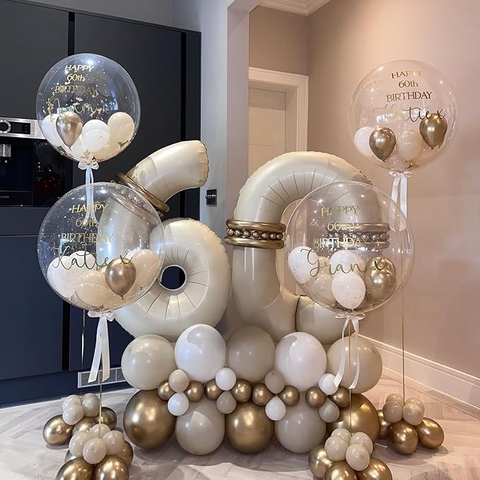 40 Inch Large Cream Numbers Balloons 0-9, Self Inflating White Sand Foil Number - Image 3
