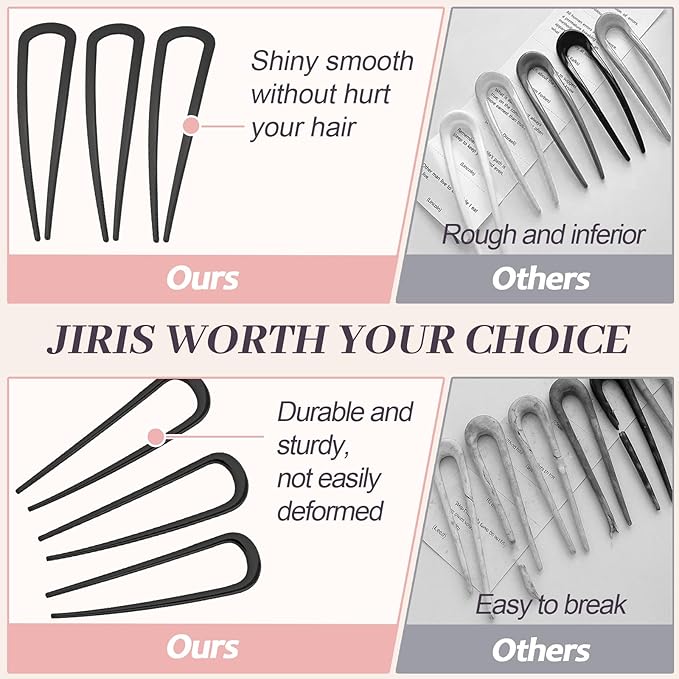 2PCS 4.2Inch French Hair Pins U-Shaped Pins for Women and Girls Fashion Metal Hair Pin French Twist Hair Pins for Buns, Updos,Stylish and Functional(set1-black)