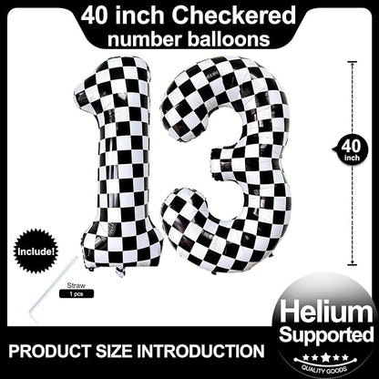 LHOAVWE Number 13 Checkered Balloons 40 Inch Giant Race Car Checkered 13 Number - Image 2