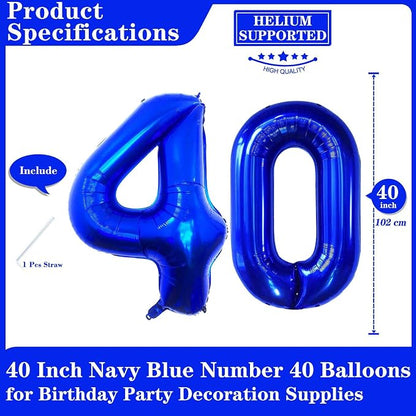 Navy Blue 40 Number Balloons, 40 Inch Giant Number 40 Balloons Foil Mylar - Image 2