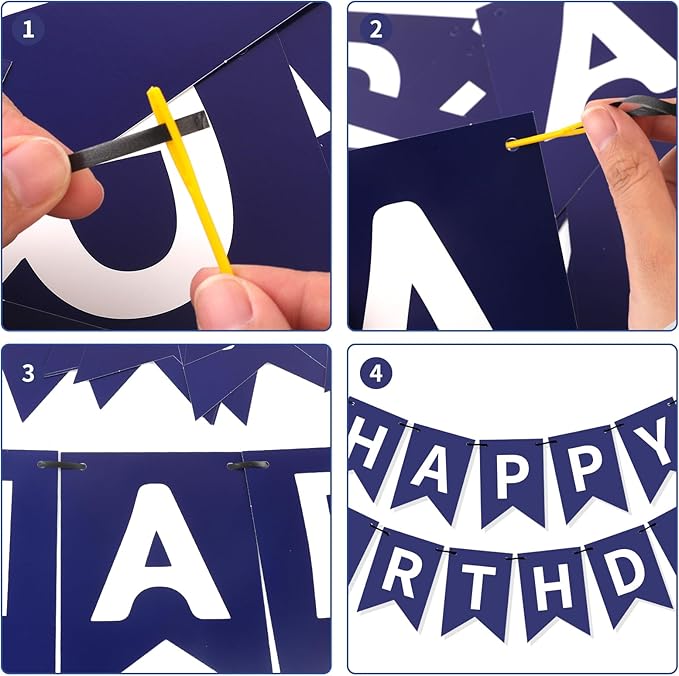 Blue Happy Birthday Banner, Happy Birthday Decorations Hanging Birthday Sign - Image 7
