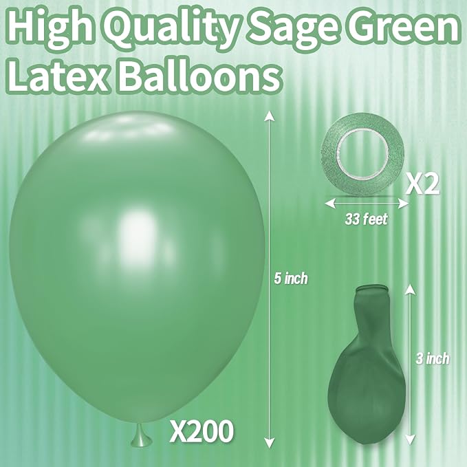 200pcs Sage Green Balloons 5 Inch, Small Mini Latex Balloons - Image 2