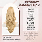 Blonde Ponytail Extension, 20 Inch Drawstring Ponytail Extension for Women Long Blonde Wavy Layered Pony Tails Hair Extensions Synthetic Clip in Ponytail Hairpiece for Women(27/613)