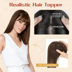 Rich Choices Human Hair Toppers for Women-100% Real Remy Hair Topper with 3D 360°Bang-Upgraded 150% Density 9 * 12CM Lace Base-Clip in Hairs topper for Thinning Hairs-12Inch #2R Chocolate Brown