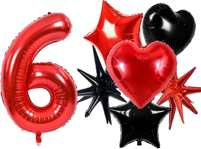 TONIFUL 6th Birthday Balloons Kit 40 Inch Red Large Number 6 Foil Balloon | by TONIFUL