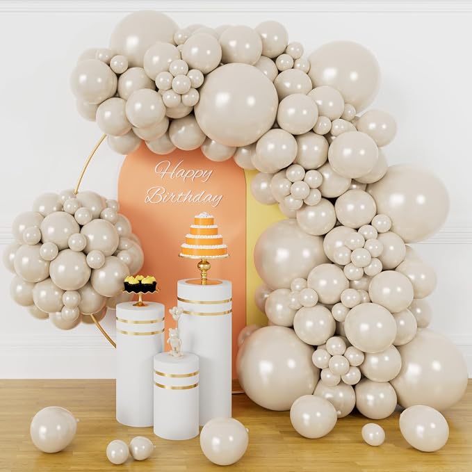 134Pcs Sand White Balloons Different Sizes 5 10 12 18 Inch sand white Latex by KUULBELAballoons