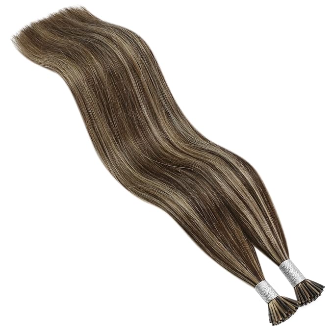 YoungSee I Tips Hair Extensions Real Human Hair Highlight I Tip Hair Extensions Dark Brown Highlighted Blonde Itips Hair Extension Remy for Office 22 Inch 50g 50s