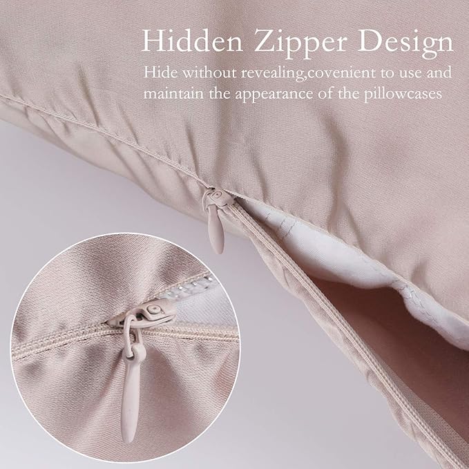 Silk Pillowcase Set, 2 Pack, 100% Mulberry Silk, Hypoallergenic, Soft, Breathable, Reduces Wrinkles, King Size, Apricot Gray