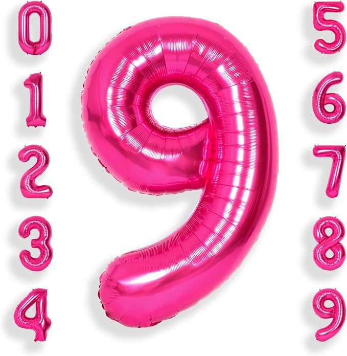 SUWEN 40 Inch Hot Pink Large 9 Number Balloons Big Foil Helium Number Balloons by SUWEN