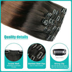 SURNEL Real Human Hair Clip in Extensions Natural Black to Chocolate Brown Clip in Hair Extensions 16inch 6pcs 100g(#1BT4,16'')