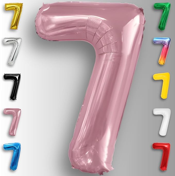 Pink Pearl Number Balloon 7 Mylar Foil Macaron Balloons 40 inch - Image 2