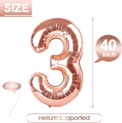 3 Balloon - Rose Gold Birthday Number Balloons, 40 Inch Party Decorations | - Image 5
