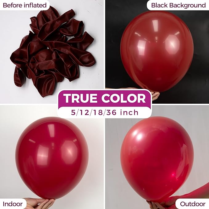 Bezente Burgundy Balloons Latex Party Balloons 100 Pack 12 inch | Dark Ruby - Image 2