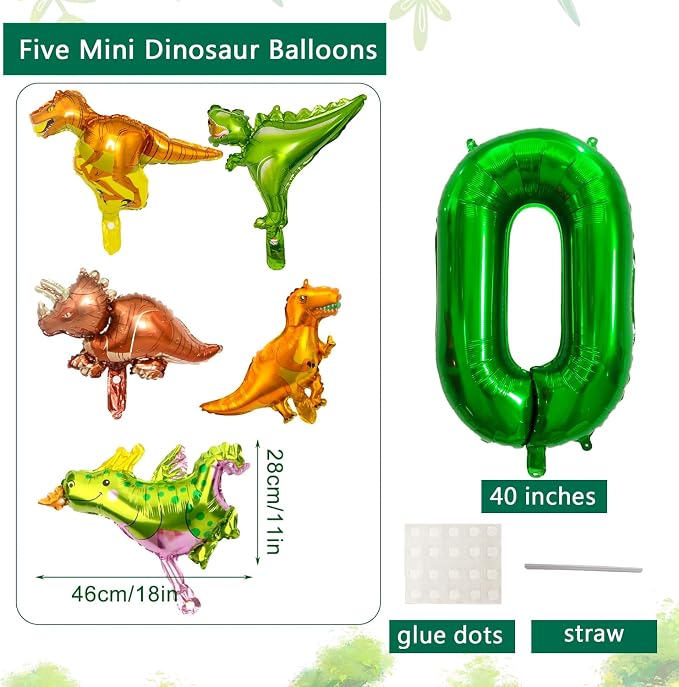 LilyZheng Dinosaur Number 0 Balloon Set – 40 Inch Dark Green Number Balloon - Image 2