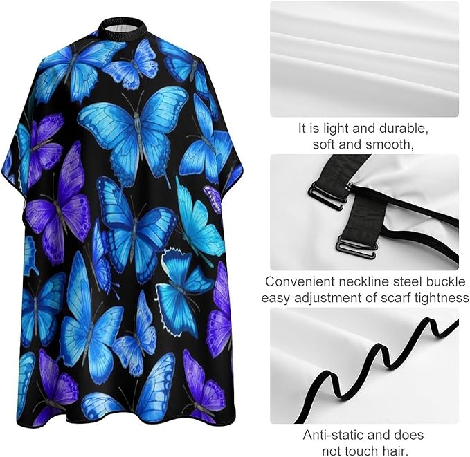 Extra Long Haircut Barber Cape Cover, Hairdressing Apron Blue Butterflies Hairdressing Gown Cover for Hair Cutting
