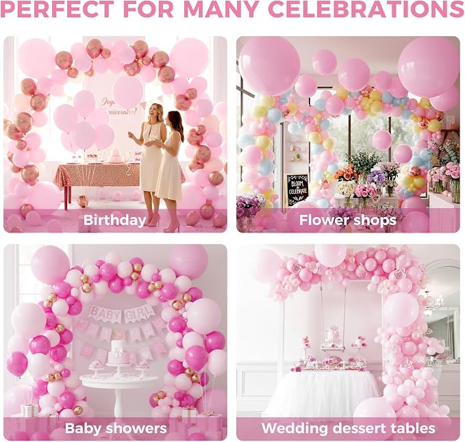 LovesTown 15PCS Pink Party Balloons, 18inch Latex Balloons Garland Arch Kit - Image 5