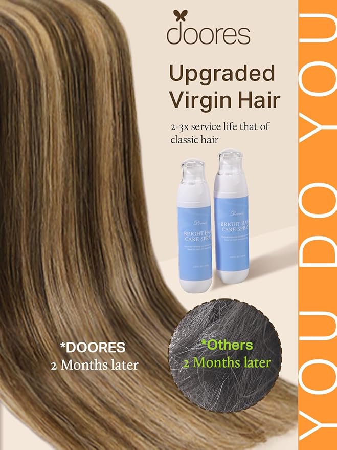 DOORES Tape-in Hair Extensions, Chocolate Brown to Caramel Blonde, 26 Inch, 60g, 20pcs, Long Straight Human Hair