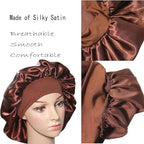 VEYRNEIC Hair Satin Bonnet For Sleeping Shower Caps Silk Chemo Caps with Wide Elastic Band Night Sleep Cap Bonnets for Black Women Braids with Satin Storage Bag(Brown)
