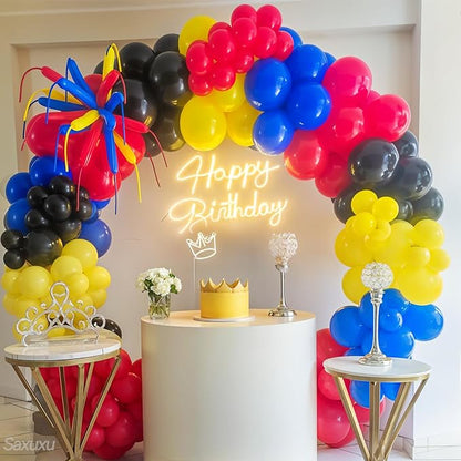 Blue Red Yellow Black Balloon Arch Kit, Long Balloons - Image 4