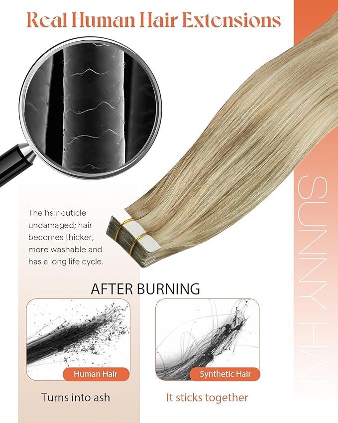 Sunny Hair Tape in Hair Extensions Human Hair Caramel Blonde mix Platinum Blonde Human Hair Tape in Extensions 12inch Hair Extensions Tape in for Women 30g 20pcs