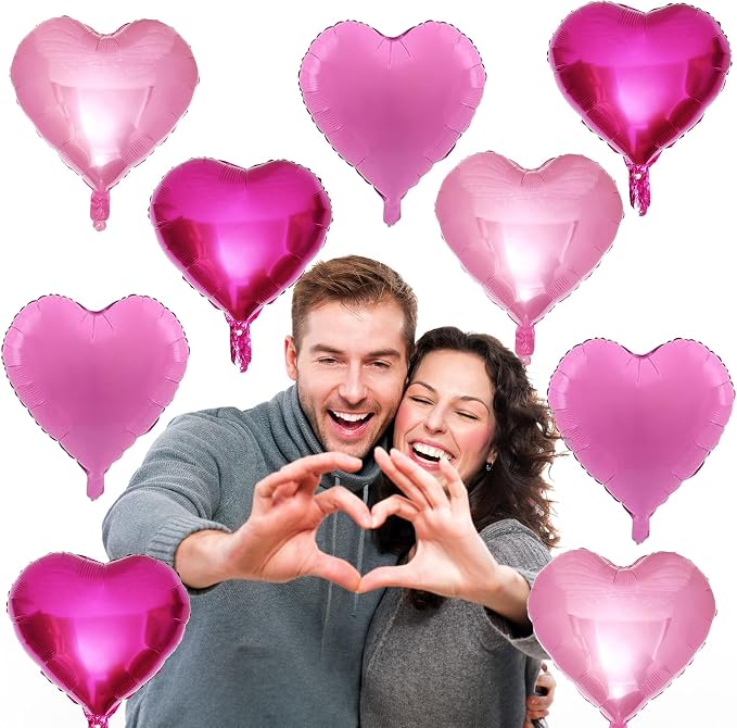 Pink Mixed Heart Balloons, 18 Inch 12 Pcs Hot Pink Foil Heart Shape Balloons - Image 5