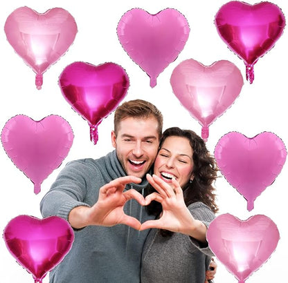 Pink Mixed Heart Balloons, 18 Inch 12 Pcs Hot Pink Foil Heart Shape Balloons - Image 5