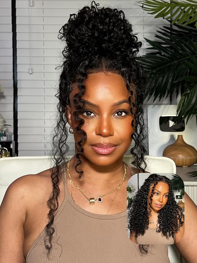 Julia Hair Bye Bye Knots Glueless Wig Curly Pre Cut Lace Front Wigs Human Hair for Women 12A Upgrade 7x5 Lace Closure Wig Pre Plucked with Pre Bleached Knots Put on and Go Natural Color 16 Inch