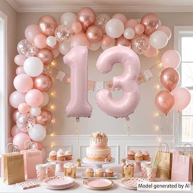 Baby Pink Number 13 Balloon 40 Inch, Foil Digits Milestone Party Supplies | - Image 7