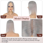 SEGO Hair Topper for Women, No Bangs Real Human Hair Topper with Anti-Slip Clips (8 Inches #Grey)