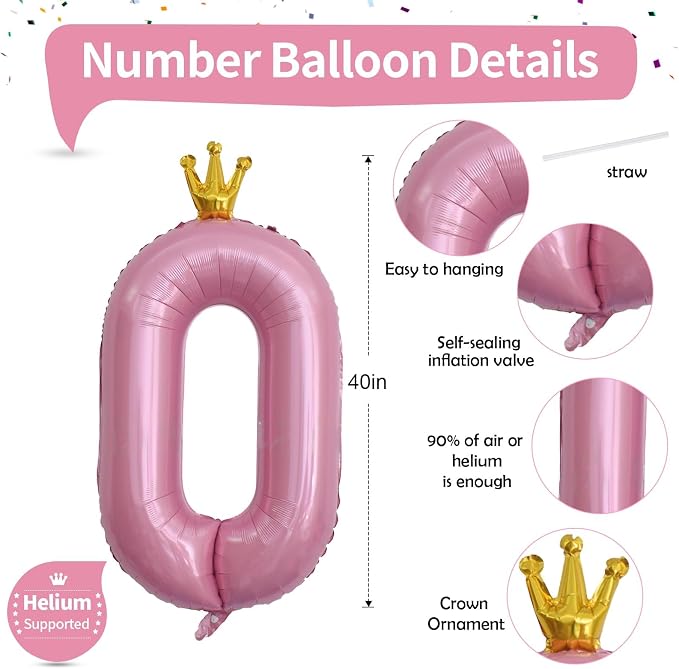 Light Pink Number 0 Balloons for Girls, 40 Inch Foil Large Pastel Pink - Image 2