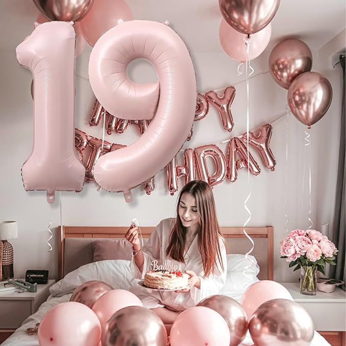 Pastel Pink 19 Balloon Number for Girls, Big Light Blush Pink Foil 1 & 9 Helium - Image 3