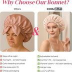 CoolMate Adjustable Satin Silk Bonnet for Sleeping Women, Tie Double Lined Silk Bonnet for Women Long Hair