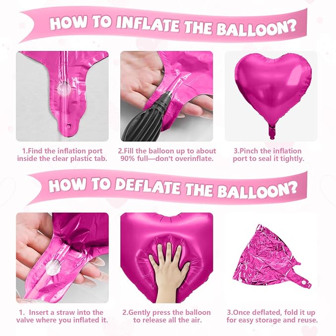 Pastel Pink Heart Balloons, 18 Inch Light Pink Rose Red Foil Balloons Helium - Image 6