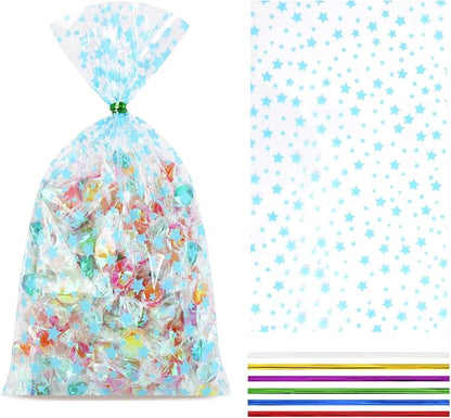 COQOFA 100 Pcs Blue Star 5"X11" Gift Wrap Cello Cellophane Treat Bags Clear by COQOFA