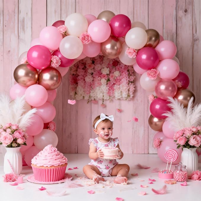Pink Balloons Set, 12inch Retro Pastel Hot Light Pink Rose Gold White Latex - Image 8